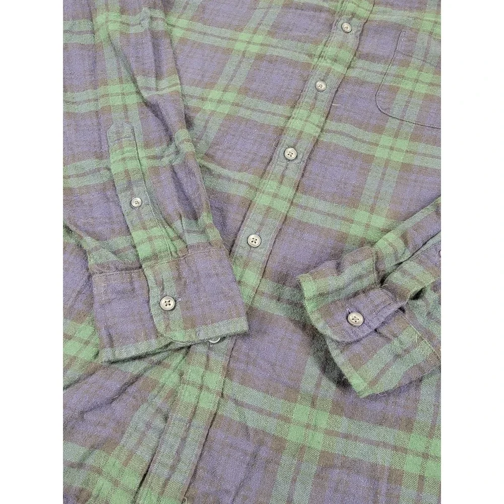 J Crew Shirt Mens Large Green Blue Tartan Plaid Flannel Classic Button‎ Down